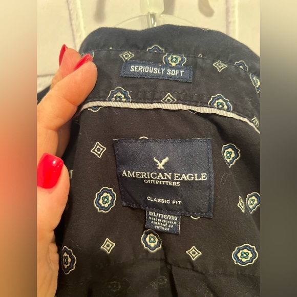 AMERICAN EAGLE long sleeve black printed dress shirt/size XXL - Picture 7 of 8